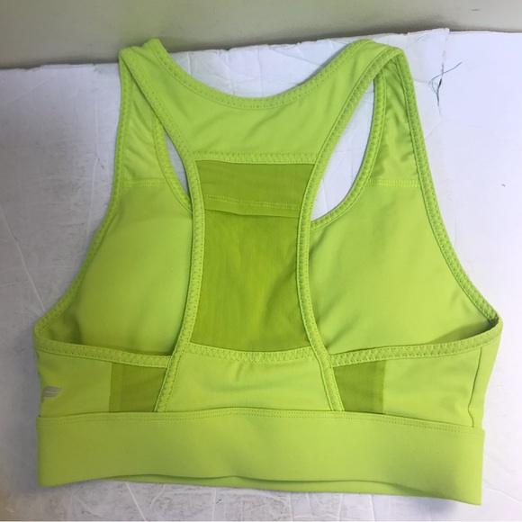 Fabletics On-The-Go Neon Green Lime Yellow Medium Impact Sports Bra Back Pocket - Picture 4 of 11